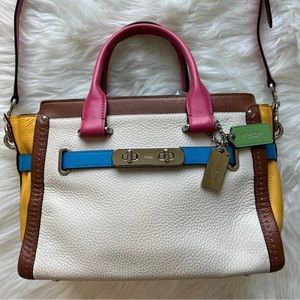 Coach Swagger 27 Carryall Rainbow Colorblock Multi Color Satchel Handbag Purse